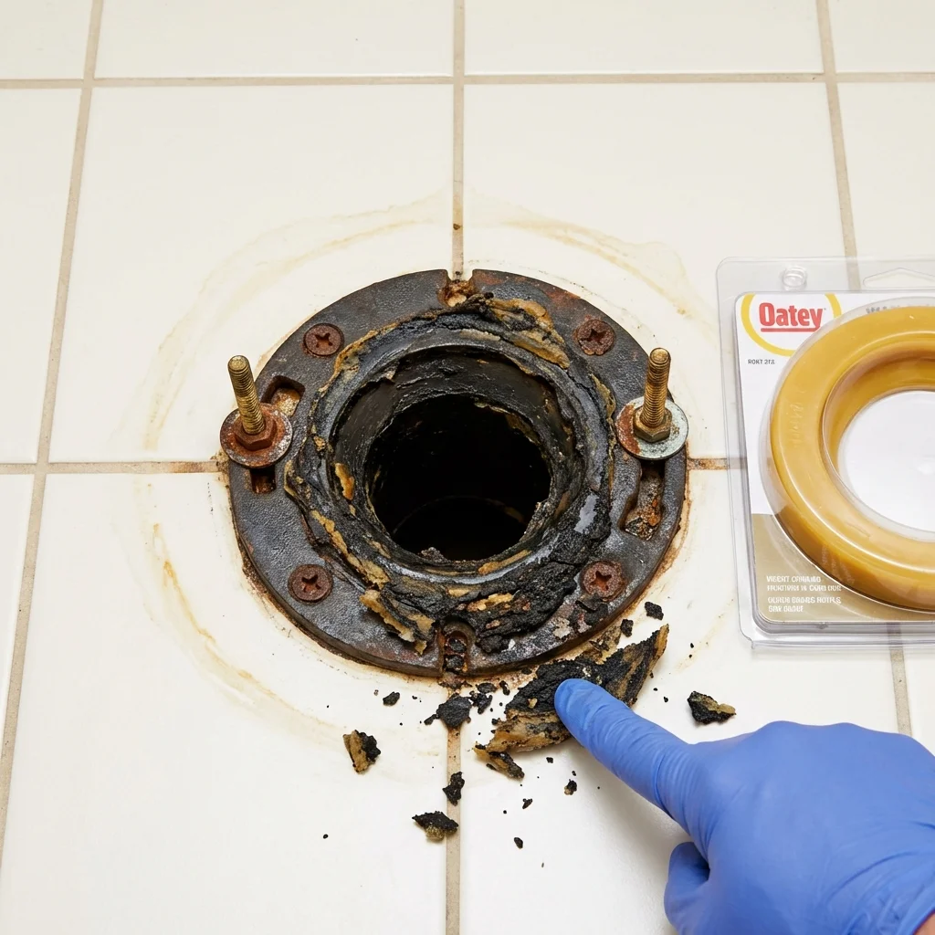 Failed wax ring showing water seepage at the base of a toilet in a Paint Rock, TX home