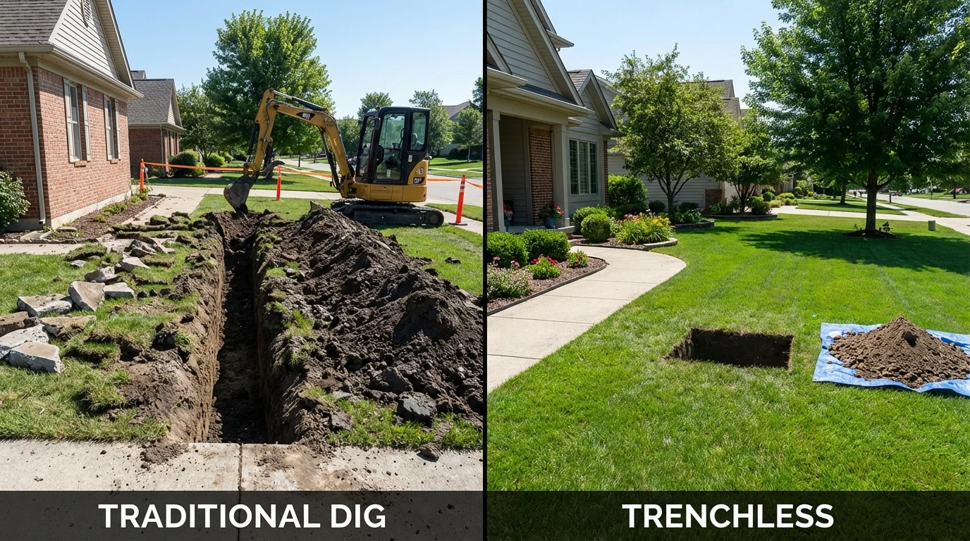 Trenchless sewer repair with minimal yard damage versus traditional excavation in Paint Rock, TX